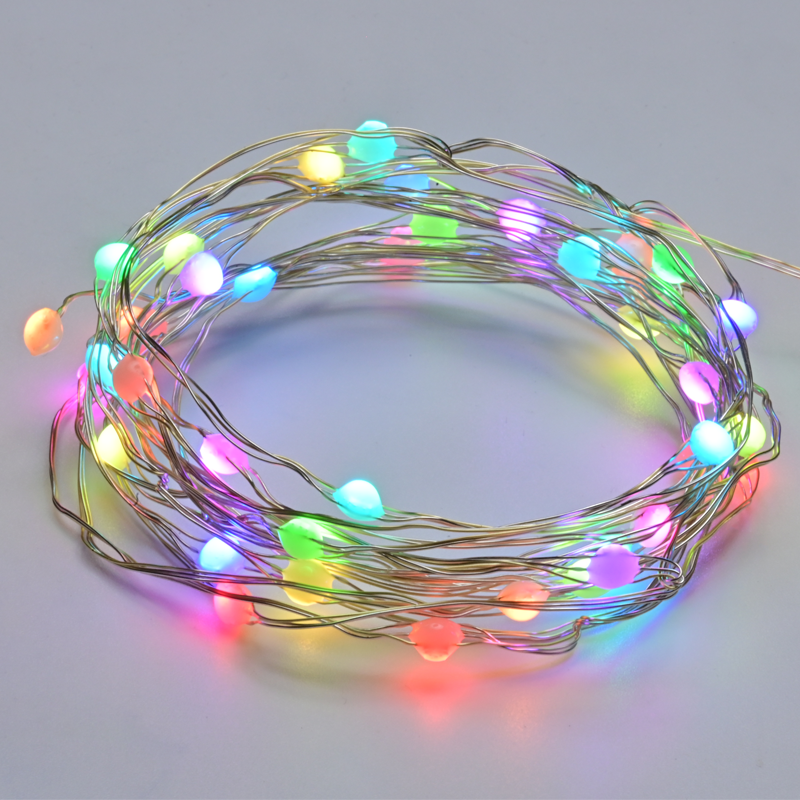 ACA LIGHTING CHRISTMAS X0150819 50 LED SUPER STRING LIGHT MULTI COLOR SILVER COPPER WIRE & USB ADAPTOR 5V WI-FI+BLUETOOTH+INFRARED REMOTE CONTROLLER IP44 5M+2M