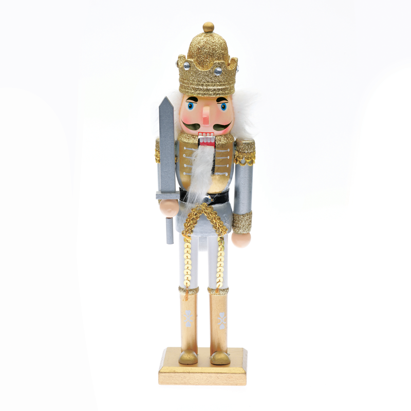 ACA LIGHTING CHRISTMAS X023005 WOODEN NUTCRACKER KING WHITE & GOLD WITH SWORD H30CM