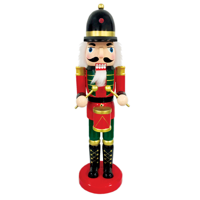 ACA LIGHTING CHRISTMAS X023010 WOODEN NUTCRACKER GREEN & RED WITH DRUM H30CM