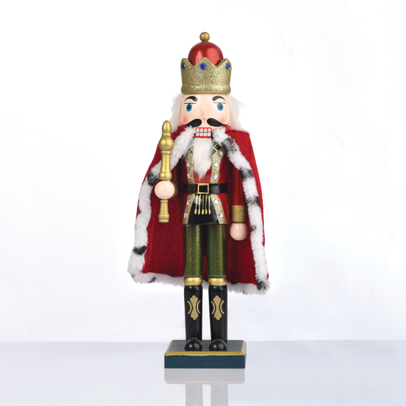 ACA LIGHTING CHRISTMAS X023501 WOODEN NUTCRACKER KING GREEN & RED WITH CAPE H35CM
