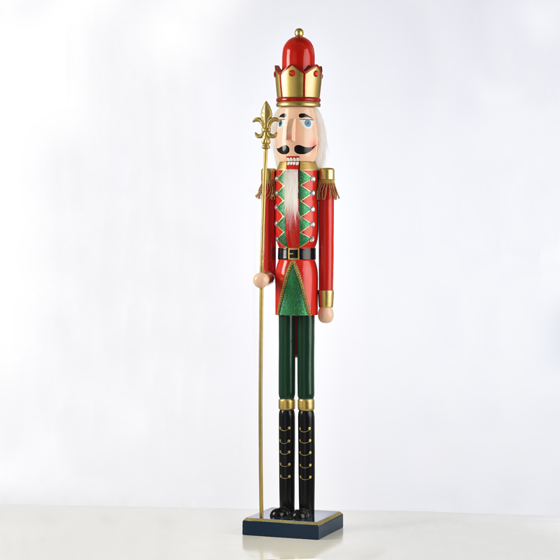 ACA LIGHTING CHRISTMAS X026003 WOODEN NUTCRACKER KING GREEN & RED WITH SCEPTER H60CM