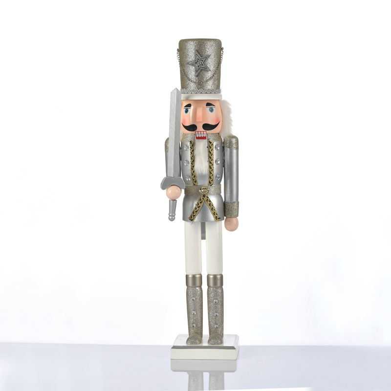 ACA LIGHTING CHRISTMAS X029002 WOODEN NUTCRACKER SOLDIER WHITE & SILVER WITH SWORD H90CM