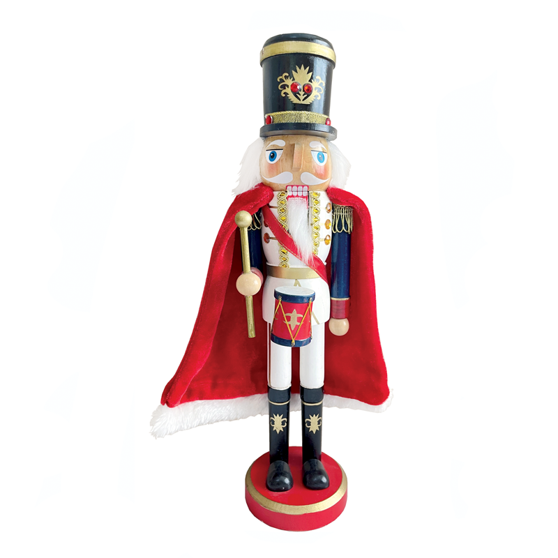 ACA LIGHTING CHRISTMAS X029007 WOODEN NUTCRACKER KING RED & WHITE WITH DRUM H90CM