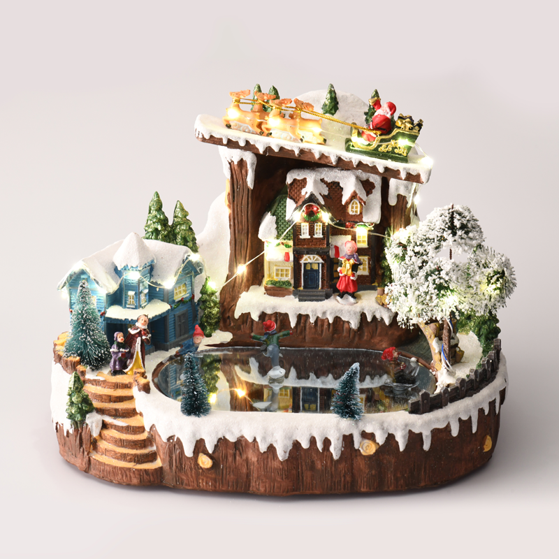 ACA LIGHTING CHRISTMAS X0309 LED WW DECOR MULTICOLOR VILLAGE+ROTATION SKATING+MUSIC 4.5V (ADPAT) / 3ΑΑ (BAT) 32Χ23Χ24CM