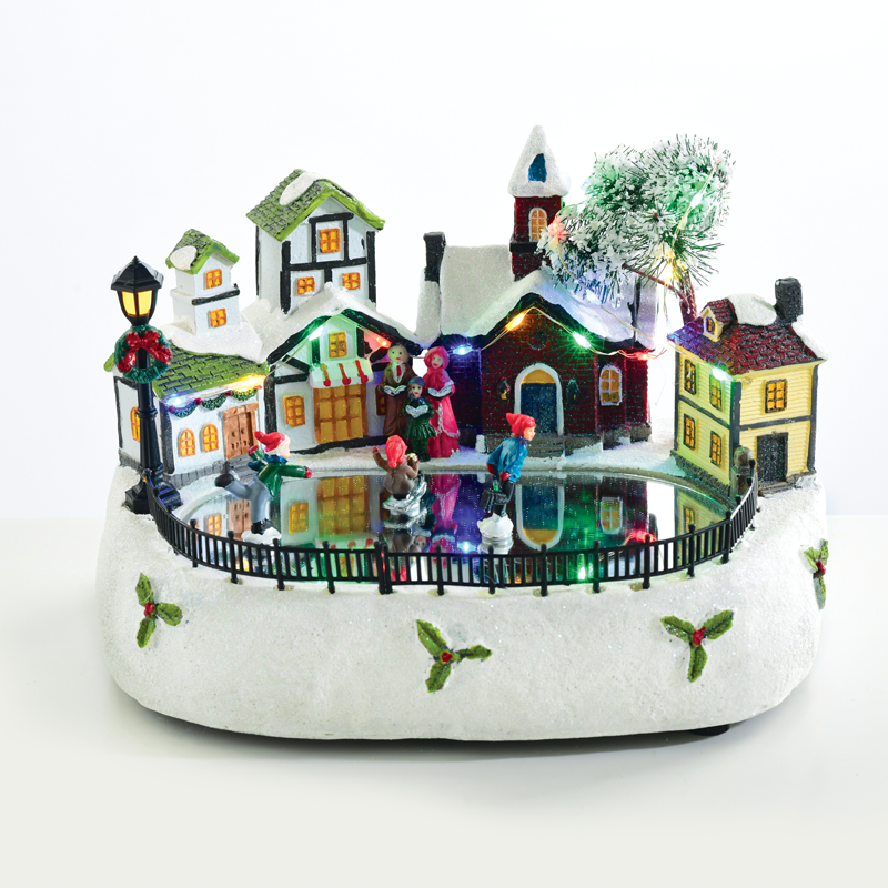 ACA LIGHTING CHRISTMAS X0310 LED RGB DECOR MULTICOLOR VILLAGE+ROTATION SKATING+MUSIC 4.5V (ADPAT) / 3ΑΑ (BAT) 36.5Χ20Χ17CM