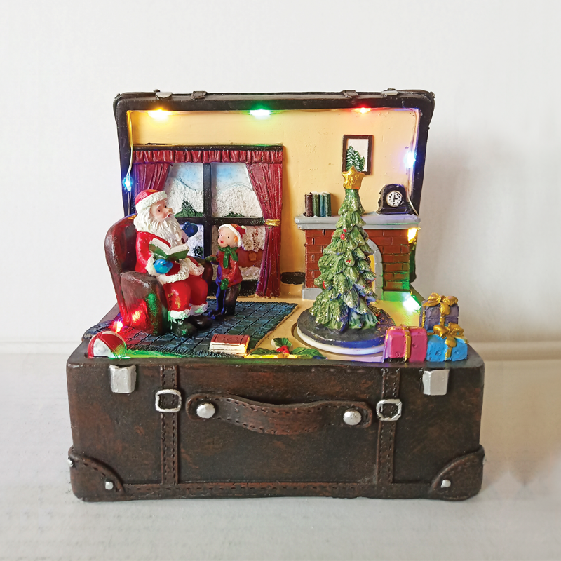 ACA LIGHTING CHRISTMAS X0316 LED RGB DECOR MULTICOLOR SUITCASE SANTA+ROTATION TREE+MUSIC 4.5V (ΑDAPT) / 3ΑΑ (BAT) 15.5Χ13Χ16CM