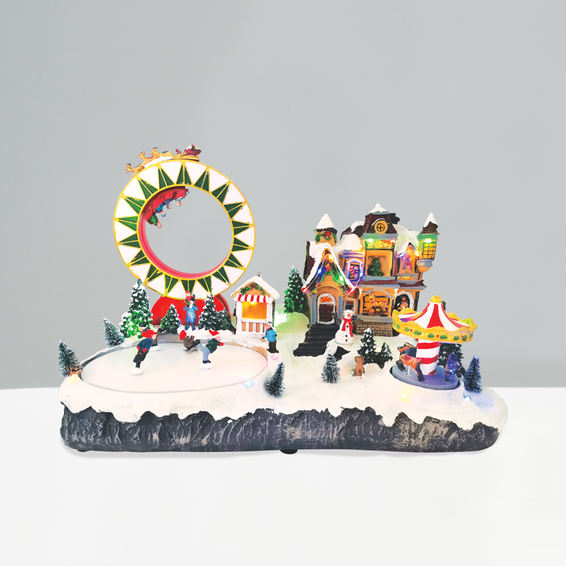 ACA LIGHTING CHRISTMAS X0324 LED RGB DECOR MULTICOLOR VILLAGE + ROTATION WHEEL, CAROUSEL & ICE SKATING +MUSIC 4.5V (ADAPT) 48X29X29CM