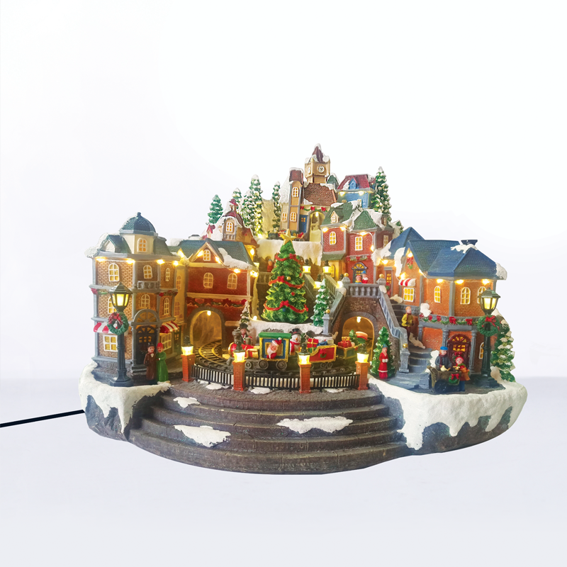 ACA LIGHTING CHRISTMAS X0325 LED WW DECOR MULTICOLOR VILLAGE + ROTATION TRAIN & TREE +MUSIC 4.5V (ADAPT) 43Χ38Χ36CM
