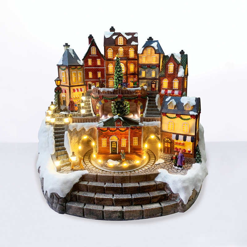 ACA LIGHTING CHRISTMAS X0326 LED WW DECOR MULTICOLOR VILLAGE + ROTATION TRAIN & TREE +MUSIC 4.5V (ADAPT) 41.5Χ35.5Χ39CM