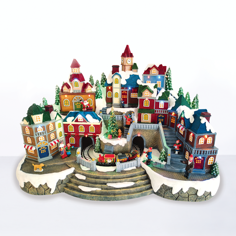 ACA LIGHTING CHRISTMAS X0329 LED RGB DECOR MULTICOLOR VILLAGE + ROTATION TRAIN & TREE 4.5V (ADAPT) 51Χ30Χ35.5CM