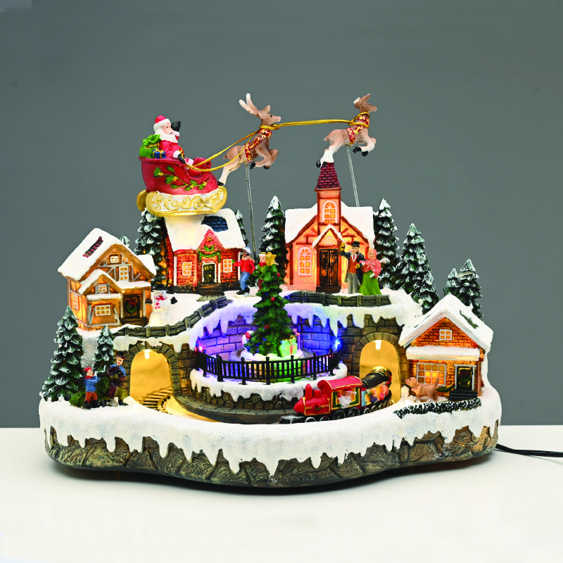 ACA LIGHTING CHRISTMAS X0344 LED MULTIC. VILLAGE SLEIGH TRAIN MOVEM. MUSIC ADAPT:4.5V 33,5*25*27cm