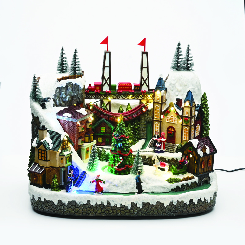 ACA LIGHTING CHRISTMAS X0353 LED MULTIC.VILLAGE BRIDGE MOVEM. MUSIC ADAPT:4.5V BATT:3XAA (NOT INCL) 39*24,5*33cm