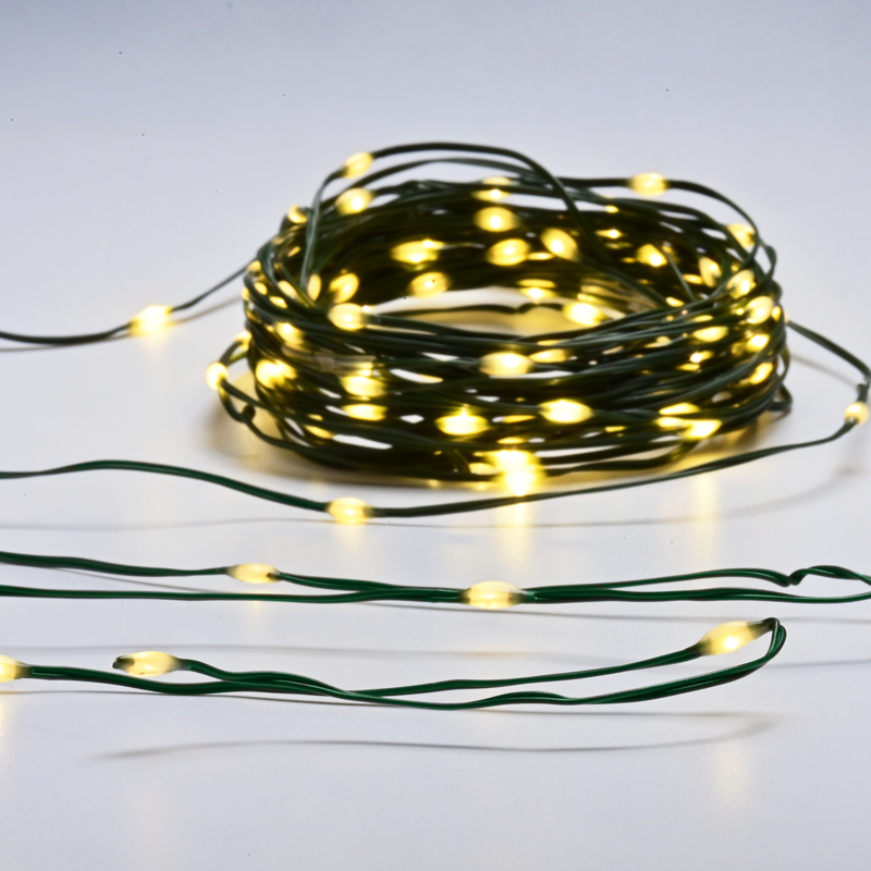 ACA LIGHTING CHRISTMAS X0410011262 SKIN LINE LAMP 100 LED STRING WW 3AA BAT 8 FUNCTIONS IP44 LENGTH 10m 0,3m GREEN CABLE
