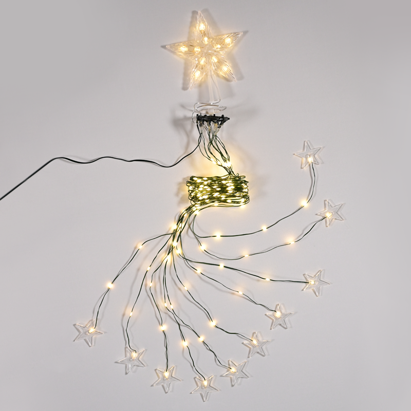 ACA LIGHTING CHRISTMAS X041901525 190 LED OCTOPUS LIGHTS WITH STAR, WW, USB REMOTE 8 PROGRAMS, 10 ROWS IP44, 10*180cm, 5m LEAD CABLE