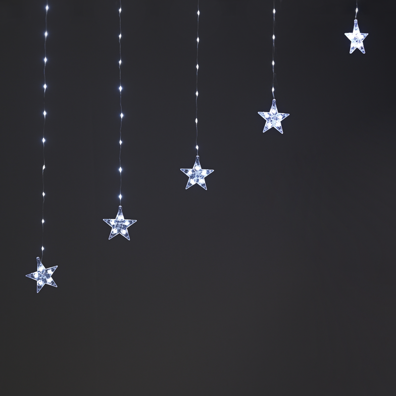 ACA LIGHTING CHRISTMAS X042222210 222CW LED CURTAIN STARS TRANSPARENT COPPER WIRE ADAPT CONN MAX 3 SETS 3m*1.2m 8 FUNCTION IP20 3m LEAD CABLE