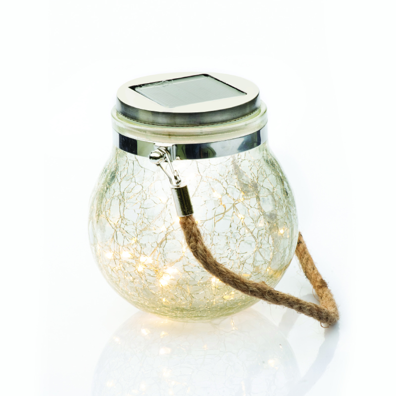 ACA LIGHTING CHRISTMAS X04301424 30 WW SOLAR LEDS, GLASS JAR, COPPER WIRE STRING LIGHTS, BAT., SOLAR, SILVER COPPER WIRE, IP44, Φ12.5xH14.5cm