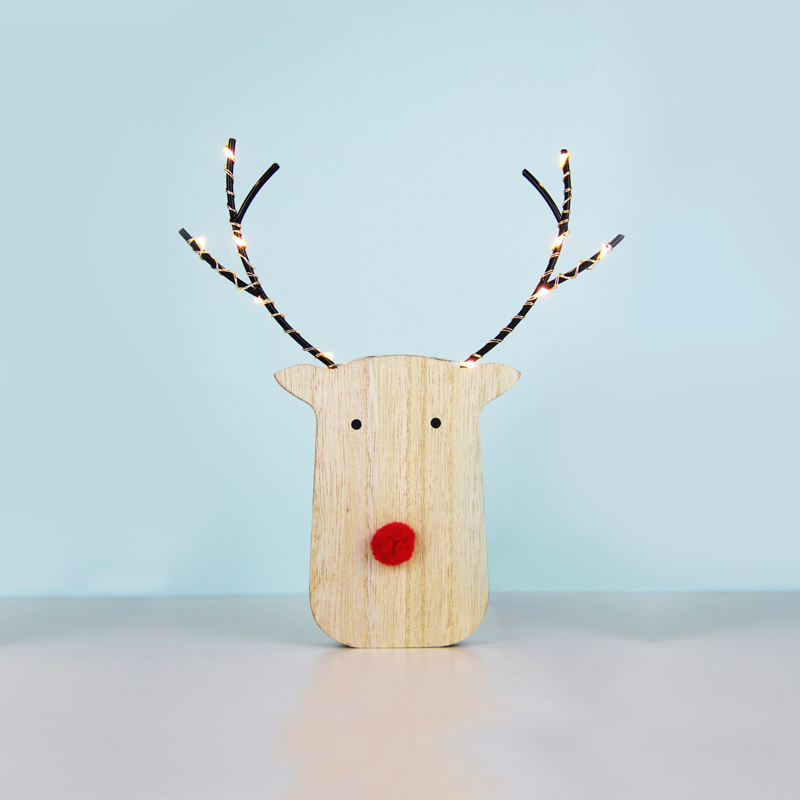 ACA LIGHTING CHRISTMAS X05101101 "WOODEN REINDER HEAD" 10 ΜΙΝΙ LED WW COPPER SILVER WIRE STRING LIGHTS WITH BATTERIES (2ΑΑ) IP20 17X3X18CM