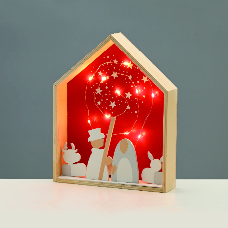 ACA LIGHTING CHRISTMAS X0511126 WOODEN HOUSE 10 LED COPPER WIRE WW STEADY BATT (2ΧΑΑA) 20*4,5*25cm IP20