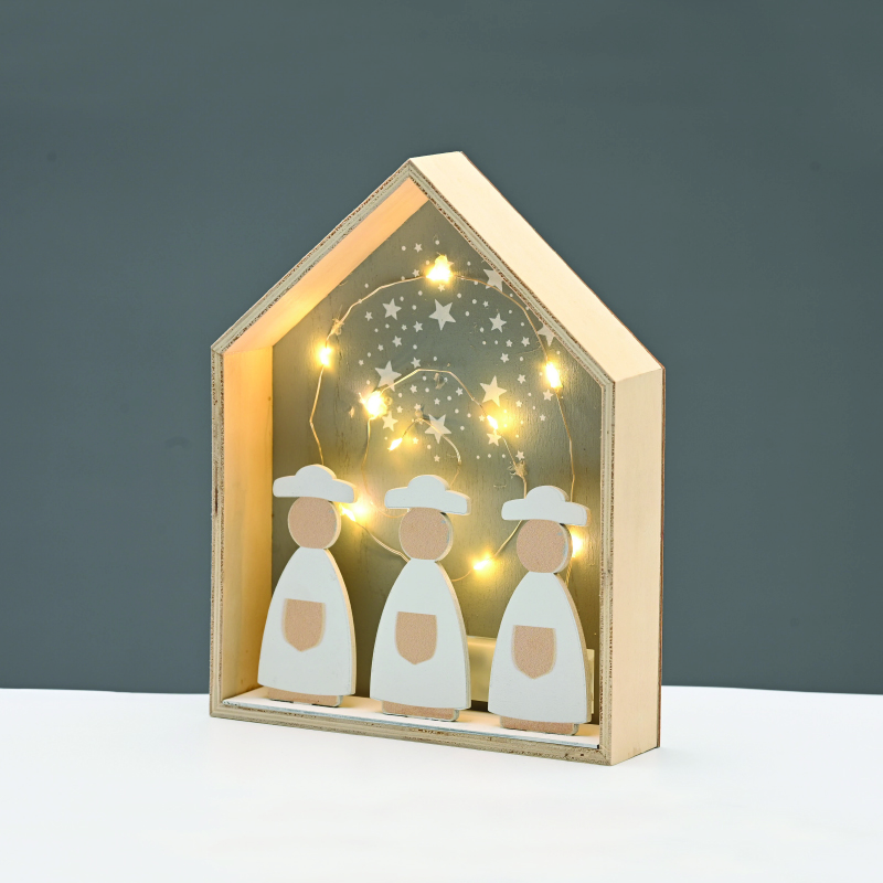 ACA LIGHTING CHRISTMAS X051401125 WOODEN HOUSE 10 LED COPPER WIRE WW STEADY BATT (2ΧΑΑA) 20*4,5*25cm IP20