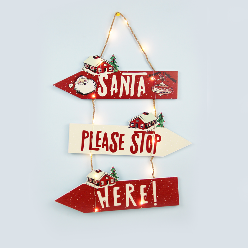 ACA LIGHTING CHRISTMAS X05141115 "WOODEN SANTA SIGNPOST" 14 MINI LED WW LIGHTS WITH BATTERIES (2AAA) IP20 31X2X45CM