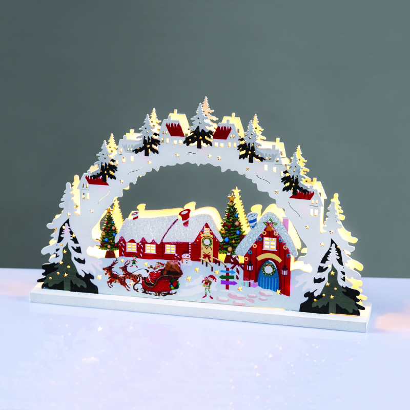 ACA LIGHTING CHRISTMAS X05151131 WOODEN HOUSE 5 LED STRING LIGHTS WW STEADY BATT (2ΧΑA) 30*5*19cm IP20