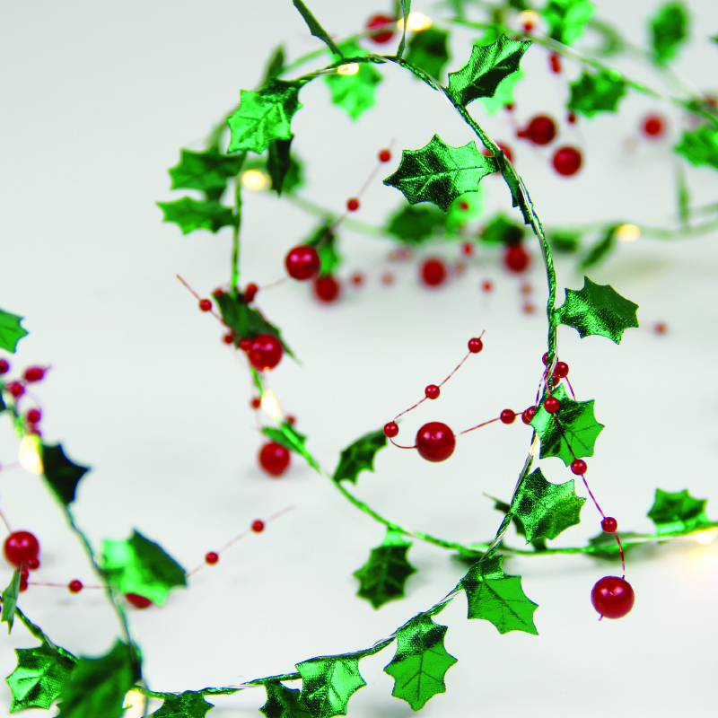 ACA LIGHTING CHRISTMAS X05201121 MISTLETOE & BERRIES GARLAND 20 LED COPPER WIRE WW STEADY BATT (2ΧΑΑ) 1,8m IP20 0,3m ΚΑΛ