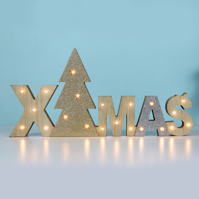 ACA LIGHTING CHRISTMAS X05211102 "WOODEN X-MAS" 21 LED WW LIGHTS WITH BATTERIES (2AAΑ) IP20 37.5X2.5X18CM