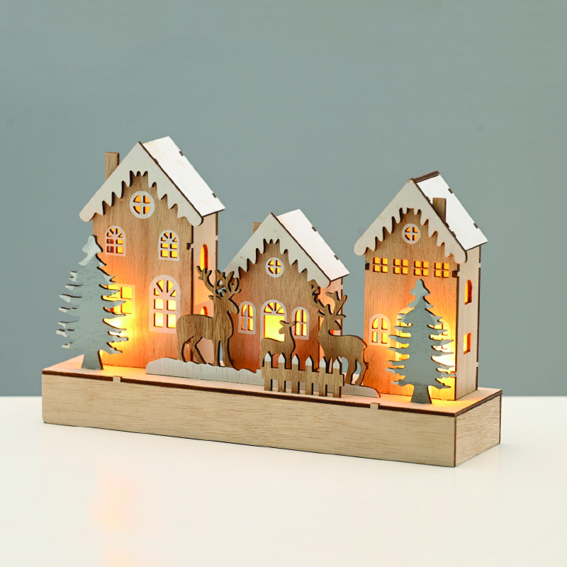 ACA LIGHTING CHRISTMAS X0551129 WOODEN VILLAGE 10 LED STRING LIGHTS WW STEADY BATT (2ΧΑA) 25*7*15cm IP20