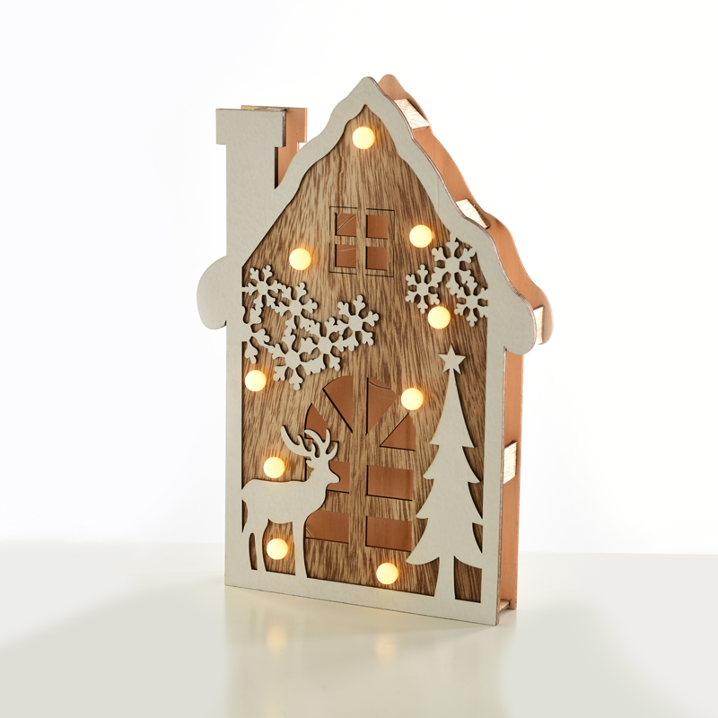 ACA LIGHTING CHRISTMAS X0591106 "PLYWOOD HOUSE" 9 LED WW LIGHTS WITH BATTERIES (2AA) IP20 19X4X29CM