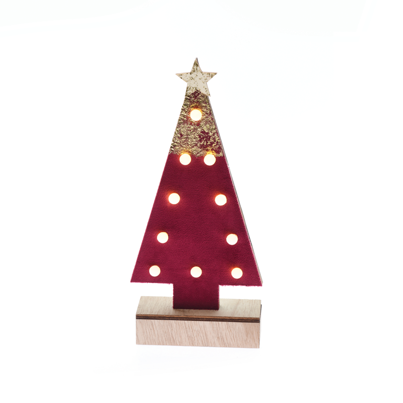 ACA LIGHTING CHRISTMAS X061011209 "WOODEN RED TREE GOLD GLITTER STAR", 10 MINI LED LIGHTS BATTER. (2xAA) WW IP20 12.5X4.5X27CM