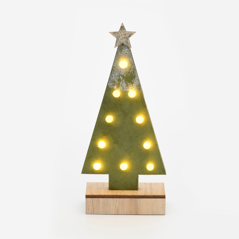ACA LIGHTING CHRISTMAS X061011210 "WOODEN GREEN TREE GOLD GLITTER STAR", 10 MINI LED LIGHTS BATTER. (2xAA), WW,IP20, 12.5X4.5X27CM