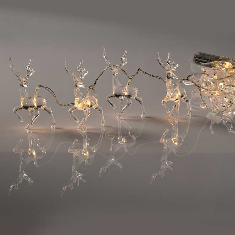 ACA LIGHTING CHRISTMAS X061011223 "ACRYLIC PLASTIC REINDEER", 10 LED STRING LIGHTS BATTERIES (3xAA), WW,IP20, 135+30cm, TRAN/NT LEAD CABLE
