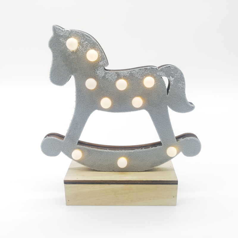 ACA LIGHTING CHRISTMAS X061011239 "WOODEN GREY HORSE", 10 MINI LED LIGHTS BATTER. (2xAA), WW,IP20, 17X4.5X16CM