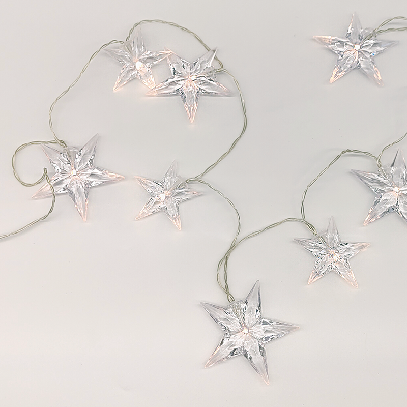 ACA LIGHTING CHRISTMAS X061011242 "PLASTIC BIG&MEDIUM STARS", 10 LED STRING LIGHTS BATTERIES (3xAA), WW,IP20, 135+30cm, TRAN/NT LEAD CABLE