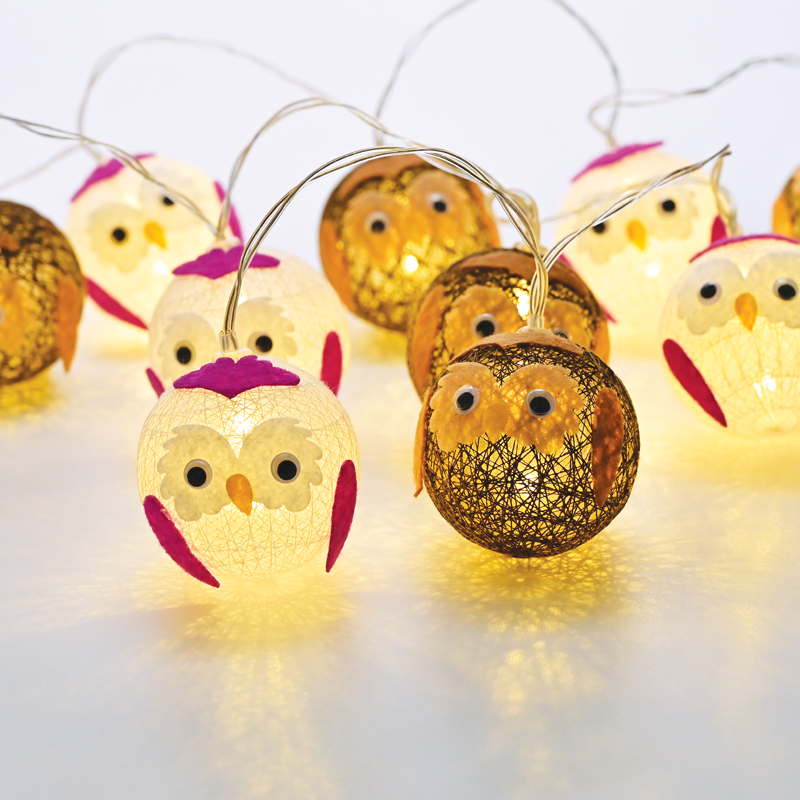 ACA LIGHTING CHRISTMAS X061011246 "PLASTIC BALL OWL", 10 LED STRING LIGHTS WITH BATTERIES (3xAA), WW, IP20, 135+30cm, TRANS/NT LEAD CABLE
