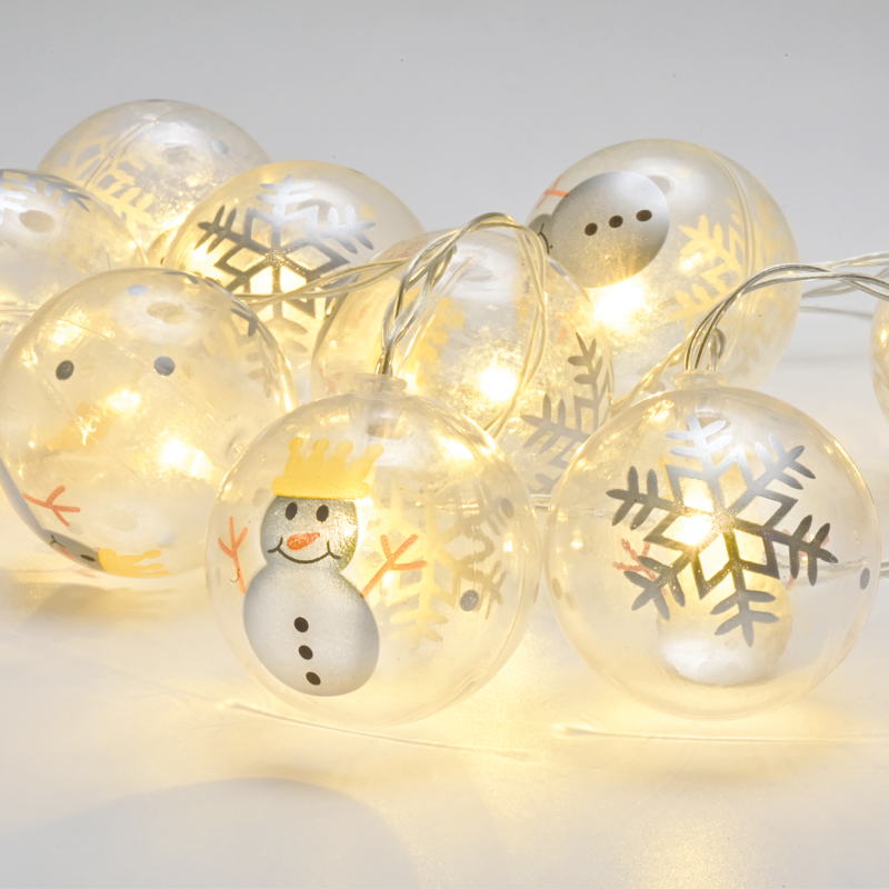 ACA LIGHTING CHRISTMAS X061011247 "PLASTIC BALL SNOWMAN", 10 LED STRING LIGHTS WITH BATTERIES (3xAA), WW, IP20, 135+30cm, TRANS/NT LEAD CABLE