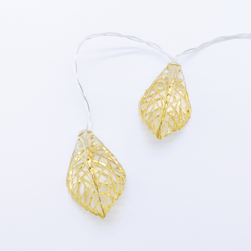 ACA LIGHTING CHRISTMAS X061011253 "METAL LEAVES", 10 LED STRING LIGHTS WITH BATTERIES (3xAA), WARM WHITE, GOLD METAL, IP20, 135+30cm TRANSPARENT LEAD CABLE