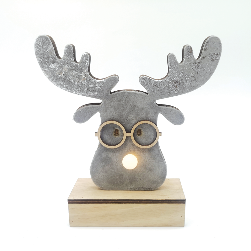 ACA LIGHTING CHRISTMAS X06111211 "WOODEN GREY REINDEER HEAD", 1 MINI LED LIGHTS BATTER. (2xAA), WW,IP20, 18X4.5X16CM