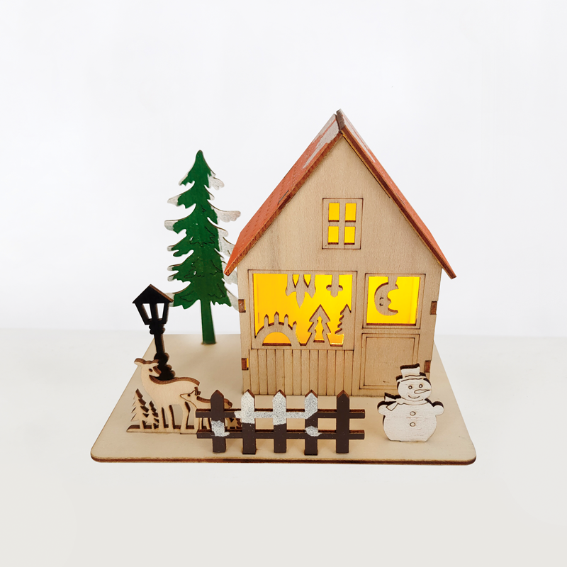 ACA LIGHTING CHRISTMAS X06116243 "WOODEN XMAS HOUSE", 1 MINI LED LIGHTS BATT. (3xLR44), WW,IP20, 16X10X13CM