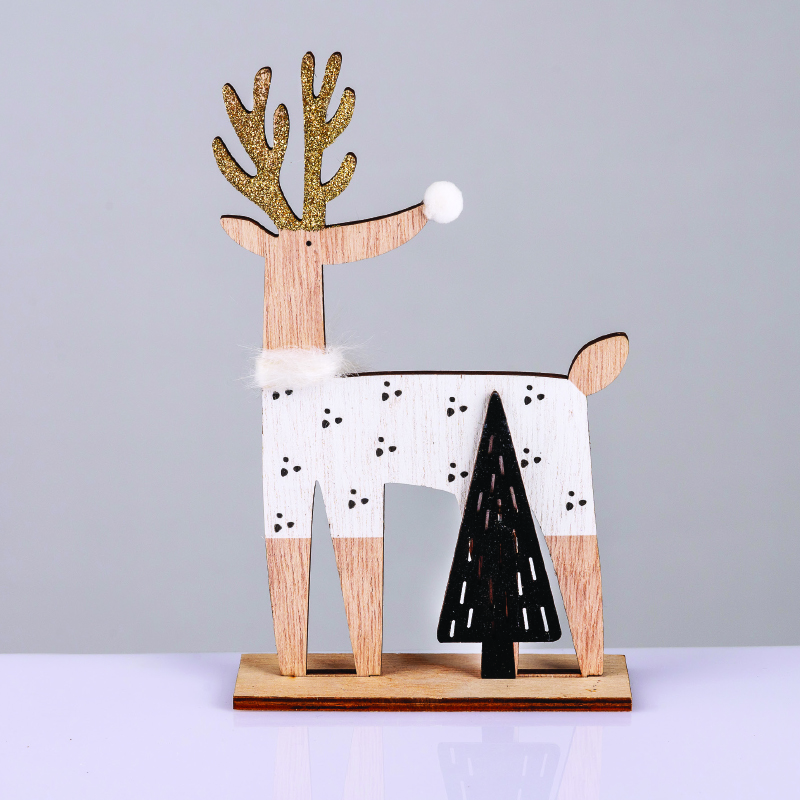 ACA LIGHTING CHRISTMAS X061966 WOODEN DEER WITH TREE DECORATIVE MOTIF 20*4*12cm
