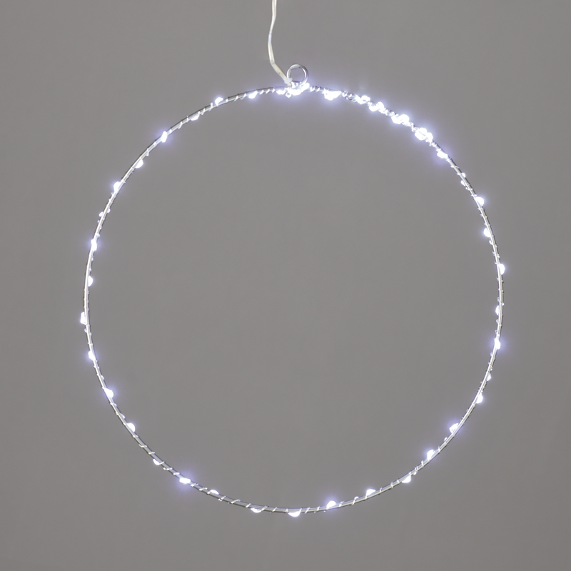 ACA LIGHTING CHRISTMAS X065524227 "D40CM SILVER ROUND" 55 ΜΙΝΙ LED LIGHTS, CW, SILVER COPPER WIRE, ADAPT. (3VDC),IP44, 3M TRAN/NT CABLE