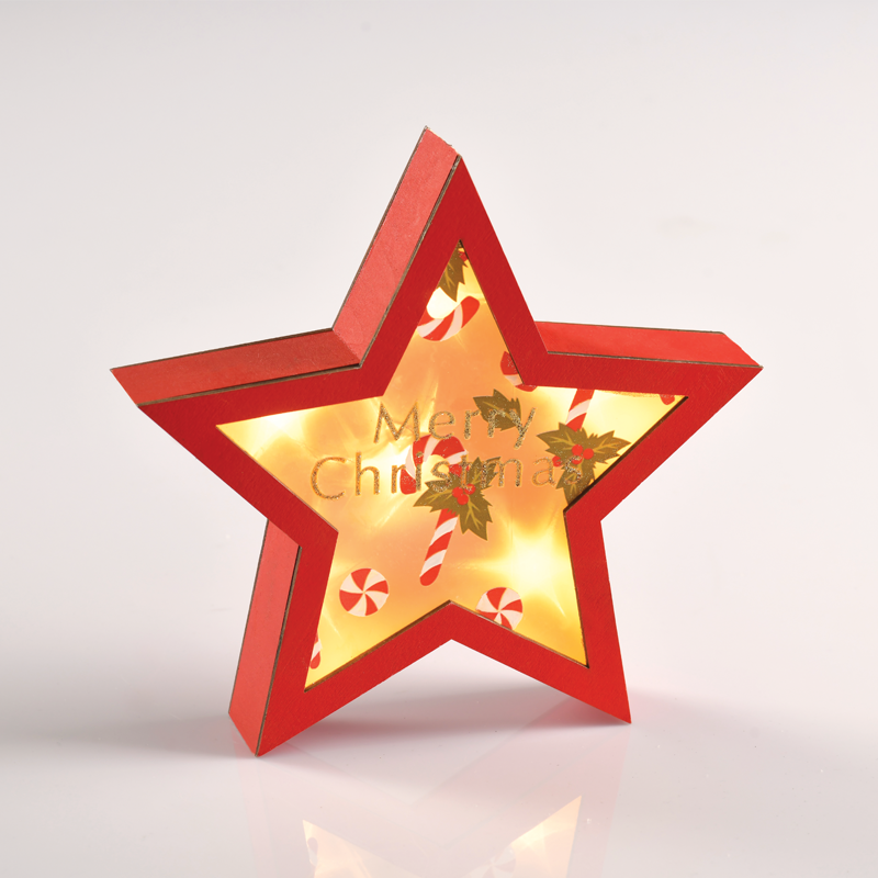 ACA LIGHTING CHRISTMAS X06611221 "WOODEN RED STAR" 6 MINI LED LIGHTS BAT. (2xAAA), WW,IP20, 23X5X22CM