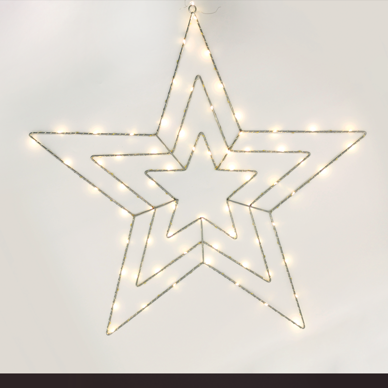 ACA LIGHTING CHRISTMAS X067014225 "THREE STARS" 70 ΜΙΝΙ LED LIGHTS, WW, SILVER COPPER WIRE, ADAPT. (3.5VDC) , IP44 65.5X65.5CM & 3M TRAN/NT CABLE