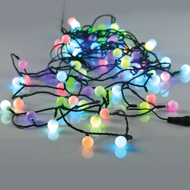 ACA LIGHTING CHRISTMAS X068034101 "WHITE BALL" 80 RGBY LED STRING LIGHTS, 10CM, ADAPT. (4.5V) & FUNCT., CONECT. (ΜΑΧ 3) IP44, 8m+3m