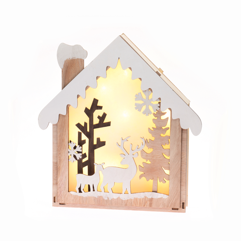 ACA LIGHTING CHRISTMAS X06811218 "WOODEN HOUSE" 8 MINI LED LIGHTS BAT. (2xAAA), WW,IP20, 28.5X4.5X30.5CM