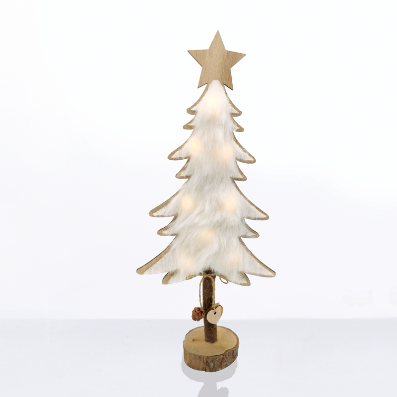 ACA LIGHTING CHRISTMAS X06811219 "WOODEN TREE WHITE FUR" 8 MINI LED LIGHTS BAT. (2xAAA), WW,IP20, 17.5X7X35CM
