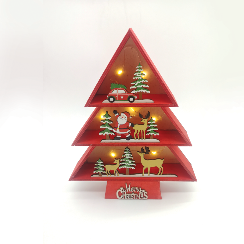 ACA LIGHTING CHRISTMAS X06811220 "WOODEN RED TREE SANTA" 8 MINI LED LIGHTS BAT. (2xAAA), WW,IP20, 24X5X30CM
