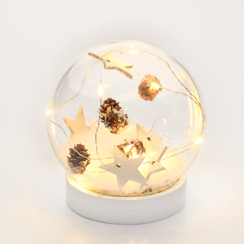 ACA LIGHTING CHRISTMAS X07101132 "GLASS SNOW BALL STARS", 10 MINI WW LED LIGHTS BAT. (2XAAA) IP20 Φ12CM