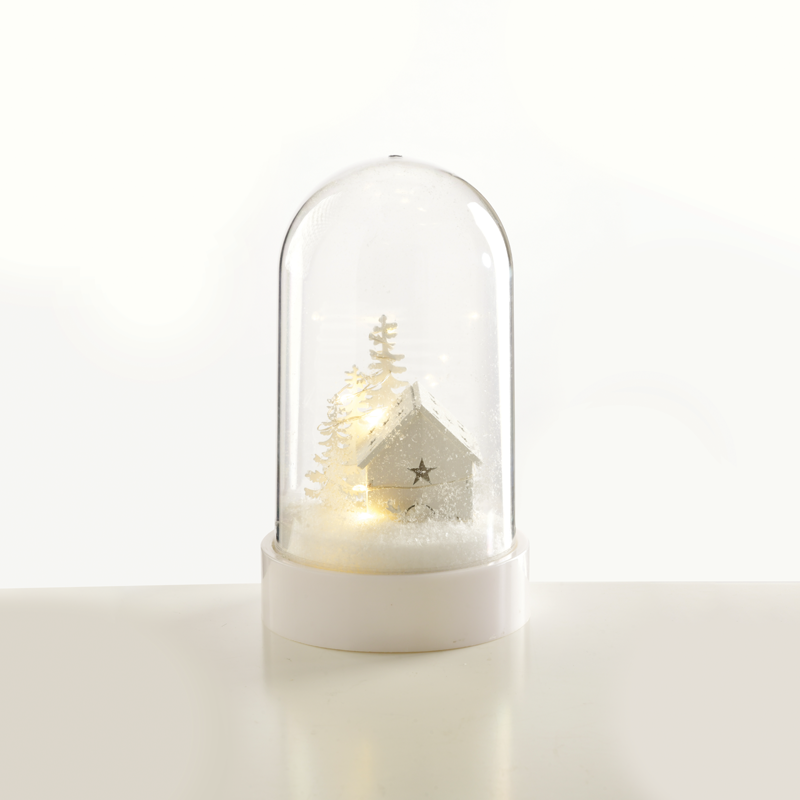 ACA LIGHTING CHRISTMAS X07101134 "PLASTIC COVER BALL WHITE HOUSE", 10 MINI WW LED LIGHTS BAT. (3XAA) IP20 Φ11X19CM