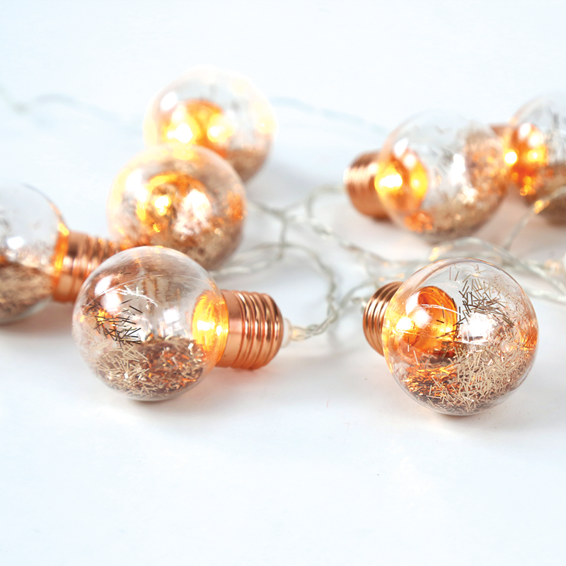 ACA LIGHTING CHRISTMAS X07101136 "GLASS COPPER LED BULB" 10 LED STRING LIGHTS BATTERIES (2xAA), WW,IP20, 135+30cm, TRAN/NT LEAD CABLE